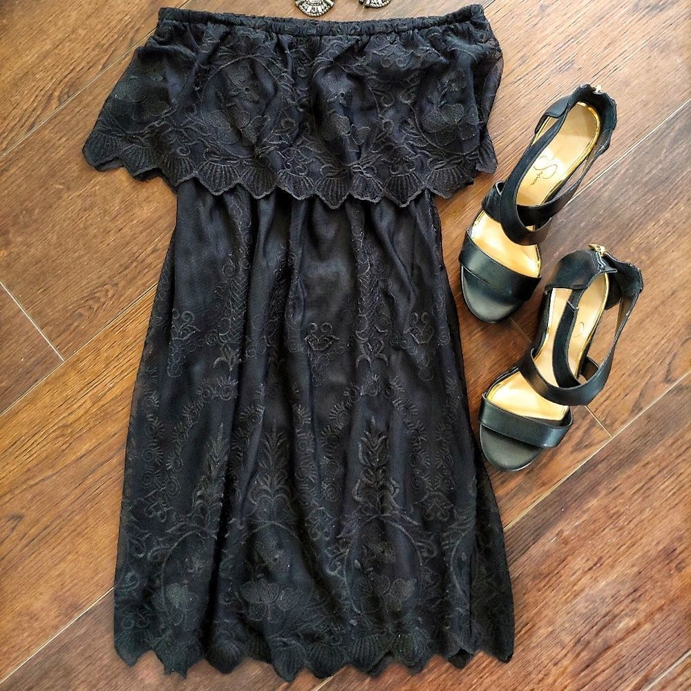 Black Lace Backless Dress Medium
